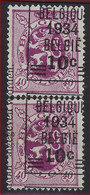 ONBEKEND / INCONNU KANTDRUK  Nr. 376 (2x) Voorafstempeling BELGIQUE 1934 BELGIE 10 C  ; Staat Zie Scan ! - Typos 1929-37 (Lion Héraldique)