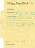 Knetterheide Bei Schötmar Salzuflen Lippe 1949 Rechnung " Gebrüder Deppe  Möbelfabrik " - Agricoltura