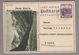 Liechtenstein Ganzsache 1936-07-23 Mauren Bild Valünatal Im Sommer #9i Nach Luzern - Stamped Stationery