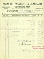 Mönchengladbach 1921 Rechnung " Heinrich Weller Eisenkonstruktionen Wellblechbauten " - Autres & Non Classés