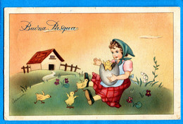 COVR1257, Illustrateur Bornini, Buona Pasqua, Petite Fille Avec Un Foulard, Poussin, Oeuf, Circulée 1950 - Pâques