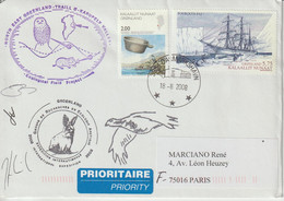 Groenland Lettre 2008 Pour La France Avec Cachet Groupe De Recherche En écologie Arctique - Storia Postale