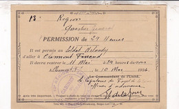 CABINET DU GENERAL 12 E REGION CLERMONT FERRAND / PERMISSION 1936 - Documenti