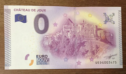 2015 BILLET 0 EURO SOUVENIR DPT 25 CHÂTEAU DE JOUX ZERO 0 EURO SCHEIN BANKNOTE PAPER MONEY - Pruebas Privadas