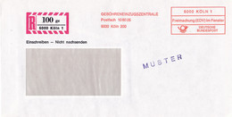 Eingedruckter R-Zettel,  5000 Köln 1,  Nr. 100 Ub " Gz", Gebühreneinzugszentrale, MUSTER - R- & V- Labels