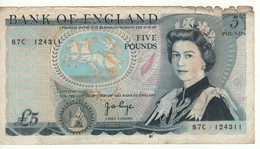 ENGLAND.   5 Pounds   P378b  (sign.  J.B. Page  1971   Queen Elizabeth II - Duke Of Wellington, Battle In Spain ) - 5 Pounds