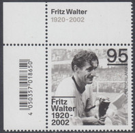 !a! GERMANY 2020 Mi. 3568 MNH SINGLE From Upper Left Corner - Fritz Walter, German Soccer Player - Neufs