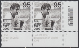 !a! GERMANY 2020 Mi. 3568 MNH Horiz.PAIR From Lower Right Corner - Fritz Walter, German Soccer Player - Neufs
