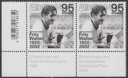 !a! GERMANY 2020 Mi. 3568 MNH Horiz.PAIR From Lower Left Corner - Fritz Walter, German Soccer Player - Neufs