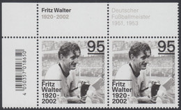 !a! GERMANY 2020 Mi. 3568 MNH Horiz.PAIR From Upper Left Corner - Fritz Walter, German Soccer Player - Neufs