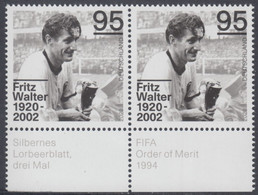 !a! GERMANY 2020 Mi. 3568 MNH Horiz.PAIR W/ Bottom Margins (b) - Fritz Walter, German Soccer Player - Neufs