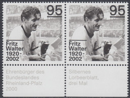 !a! GERMANY 2020 Mi. 3568 MNH Horiz.PAIR W/ Bottom Margins (a) - Fritz Walter, German Soccer Player - Neufs