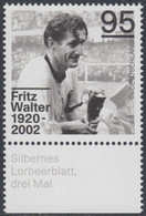 !a! GERMANY 2020 Mi. 3568 MNH SINGLE W/ Bottom Margin (b) - Fritz Walter, German Soccer Player - Neufs