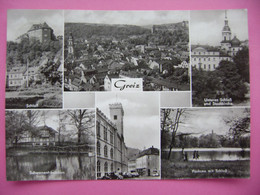 GREIZ - Schloß, Gesamtasicht, Schwanenhäuschen, Rathaus, Parksee, Flamme Stempel "GREIZ Stadt Der Stoffe" 1970s - Greiz