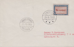 1945. New York Issue. 30 Øre Red-brown/blue Dog Sledge. ANGMAGSSALIK 25-9-1953 + GRØN... (Michel 13) - JF366490 - Storia Postale