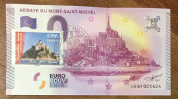 2015 BILLET 0 EURO SOUVENIR DPT 50 ABBAYE DU MONT SAINT-MICHEL + TIMBRE ZERO 0 EURO SCHEIN BANKNOTE PAPER MONEY - Essais Privés / Non-officiels