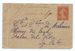 3762 Entier Postal Semeuse Pour PALAU DEL VIDRE - Haras Du Tech Comte De MOLINIER - 1877-1920: Semi Modern Period