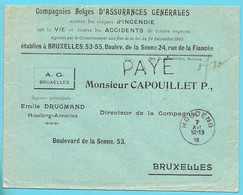 Brief Stempel HOUDENG , Met Stempel PAYE  (noodstempel) - Fortune Cancels (1919)