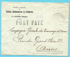 Brief Stempel LA LOUVIERE 1 Met Stempel PORT PAYE (noodstempel) - Fortune Cancels (1919)