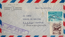 1953 BOLIVIA , SOBRE CERTIFICADO ENTRE LA PAZ Y VIENA , MINISTERIO DE GOBIERNO JUSTICIA E INMIGRACIÓN - Bolivië