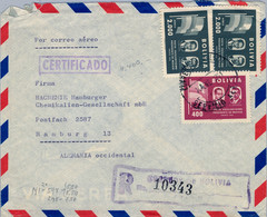 1961 BOLIVIA , SOBRE CERTIFICADO ENTRE LA PAZ Y HAMBURGO , VISITA PRESIDENTE DE MÉXICO , CORREO AÉREO - Bolivien