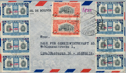 1958 BOLIVIA , SOBRE CIRCULADO ENTRE SANTA CRUZ Y HAMBURGO , CORREO AÉREO , IV CENT. DE LA FUNDACIÓN DE LA PAZ - Bolivië