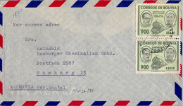 BOLIVIA , SOBRE CIRCULADO ENTRE LA PAZ Y HAMBURGO , CORREO AÉREO , FERROCARRIL YACUIBA - SANTA CRUZ - Bolivie