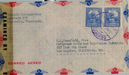 1945 VENEZUELA , SOBRE CIRCULADO ENTRE MARACAIBO Y LOS ANGELES , BANDA DE CIERRE DE CENSURA - Venezuela