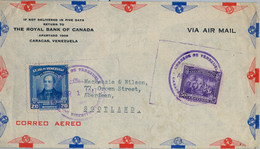 1947 VENEZUELA , SOBRE CIRCULADO ENTRE CARACAS Y ABERDEEN , THE ROYAL BANK OF CANADA - Venezuela