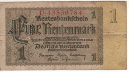 GERMANY  1 Rentenmark  P173b  Dated 20.1.1937   ( 8 Digit Serial  Corn Sheaf On Back ) - Altri & Non Classificati