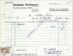 N 96 BELGIQUE BELGIUM NAMUR 1957 Papeterie JACQUES GODENNE Rue De Bruxelles  à LATOUR - Printing & Stationeries
