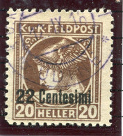 AUSTRIAN MILITARY POST In ITALY 1918  22 C. On 20 H.Newspaper Stamp.perforated 11½  Used.  Michel 23B - Usados