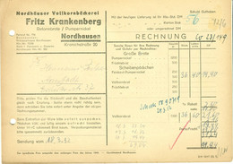 Nordhausen Harz Thüringen DDR 1952 Rechnung " Fritz Krankenberg Vollkornbäckerei Pumpernickel Reformbrote " - Alimentaire