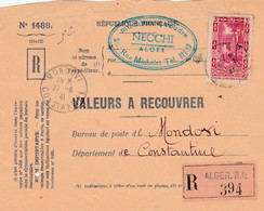 Valeurs à Recouvrer : Alger RP Pour Mondovi Constantine - Lettres & Documents