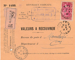 Valeurs à Recouvrer : Alger RP Pour Mondovi Constantine - Lettres & Documents