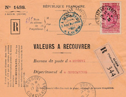 Valeurs à Recouvrer : Alger  Pour Mondovi Constantine - Lettres & Documents