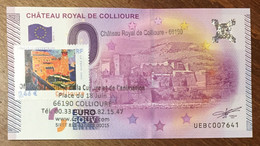 2015 BILLET 0 EURO SOUVENIR DPT 66 CHÂTEAU ROYAL DE COLLIOURE + TIMBRE ZERO 0 EURO SCHEIN BANKNOTE PAPER MONEY - Pruebas Privadas