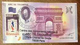 2015 BILLET 0 EURO SOUVENIR DPT 75 ARC DE TRIOMPHE + TIMBRE ZERO 0 EURO SCHEIN BANKNOTE PAPER MONEY - Private Proofs / Unofficial