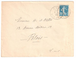 BONA Nièvre Lettre 25c Semeuse Bleu Yv 140 Ob1920 Recette Distribution Lautier B4 Cercle Pointillé - Brieven En Documenten