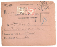 BIENVILLE Haute Marne Agence Ob 1927 F4 Devant Valeurs Recouvrées Formule 1494 Taxe 57 58 Préoblitéré Triangle évidé - 1859-1959 Covers & Documents