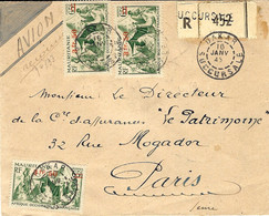 1945-enveloppe RECC. Par Avion De DAKAR Pour Paris Affr. 3,80 Sur 65 C N° 193 X 3 Oblit. DAKAR /SUCCURSALE - Storia Postale