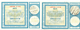 Japon Japan - Coupon-réponse Type Vi 19 & Vi 20 - 60 & 90 Yen - Otsu 1970 & Touruoka 1972 - IAS CRI IRC - Sonstige & Ohne Zuordnung