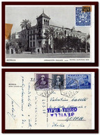 1938 Espana Spain Tarjeta De Sevilla A Italia Censura Militar Y Cenicienta Postcard - Nationalists Censor Marks