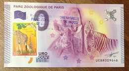 2015 BILLET 0 EURO SOUVENIR DPT 75 PARC ZOOLOGIQUE DE PARIS + TIMBRE ZERO 0 EURO SCHEIN BANKNOTE PAPER MONEY - Essais Privés / Non-officiels