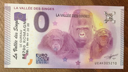 2015 BILLET 0 EURO SOUVENIR DPT 86 LA VALLÉE DES SINGES + TAMPON ZERO 0 EURO SCHEIN BANKNOTE PAPER MONEY - Private Proofs / Unofficial