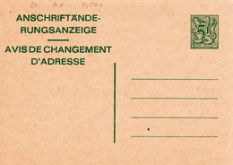B01-193 AP - Entier Postal - Carte Postale Avis De Changement D'adresse N° 22 AF - Chiffre Sur Lion Héraldique Avec Band - Adreswijziging