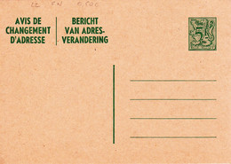 B01-193 AP - Entier Postal - Carte Postale Avis De Changement D'adresse N° 22 FN - Chiffre Sur Lion Héraldique Avec Band - Adressenänderungen