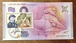2015 BILLET 0 EURO SOUVENIR DPT 90 LION DE BELFORT + TIMBRE ZERO 0 EURO SCHEIN BANKNOTE PAPER MONEY - Pruebas Privadas