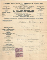 Facture , Pompes Funébres Et Marbrerie Funéraire , A. Clairambeau , Saint Mandé , 1943 , Frais Fr 1.65 E - 1900 – 1949