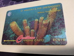 ST VINCENT & GRENADINES  GPT CARD   $ 10,- 52CSVF  YELLOW TUBE SPONGE             C&W    Fine Used  Card  **3380** - St. Vincent & Die Grenadinen